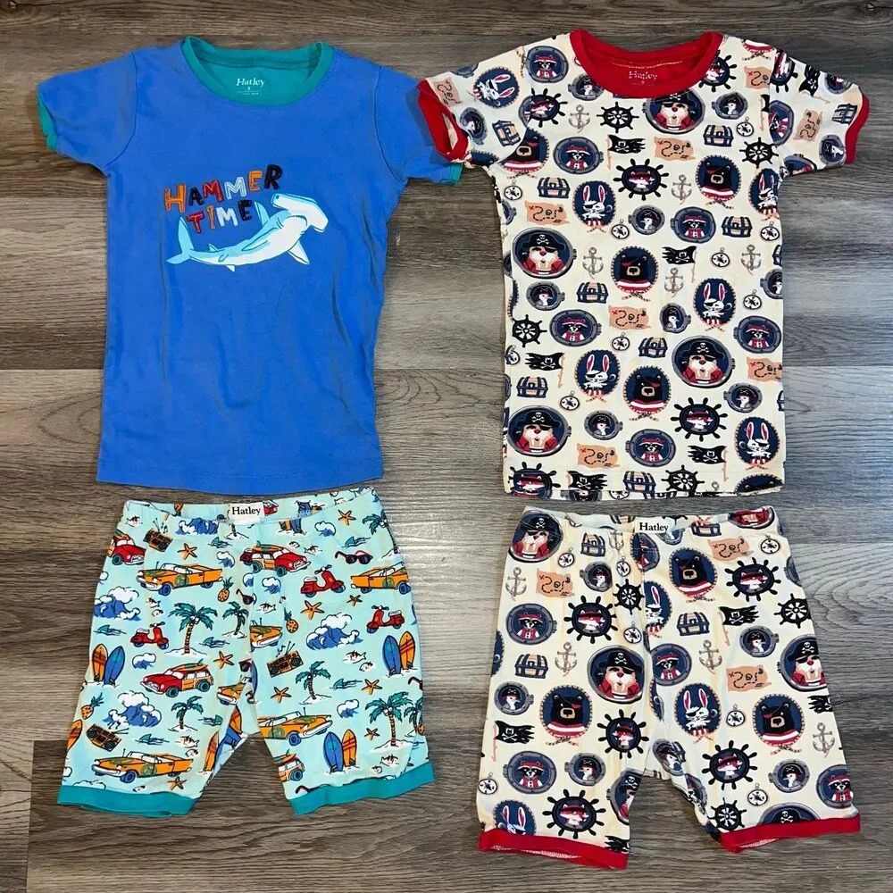Hatley Short Pajamas Set LOT Boys size 8 Hammerhead Shark Pirate Print